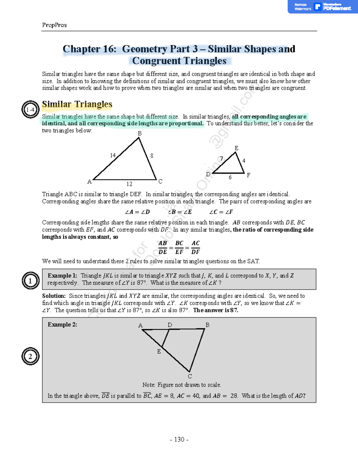 PrepPros Geometry Chapter 16: Similar Shapes and Congruent Triangles ...