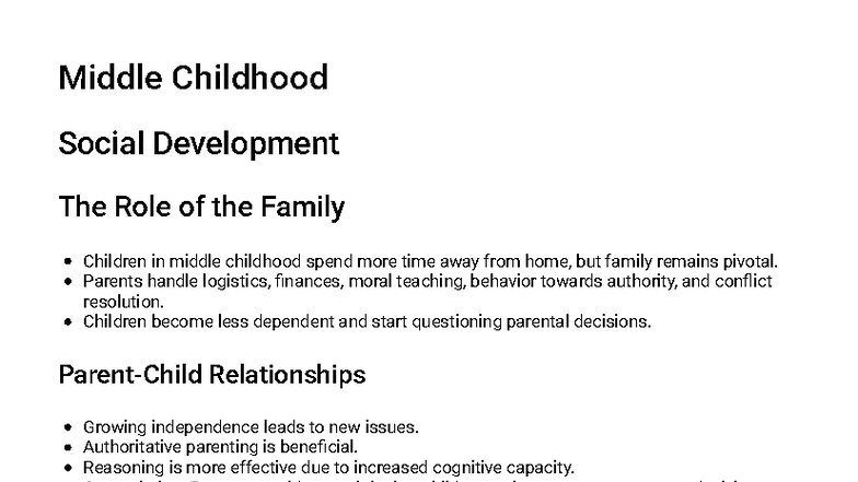 Lecture 8: Middle Childhood Social Development Study Guide - Studocu