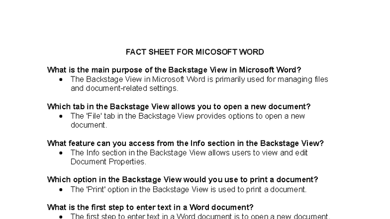 Lesson 7 Fact Sheet: Key Features of MS Word - Studocu