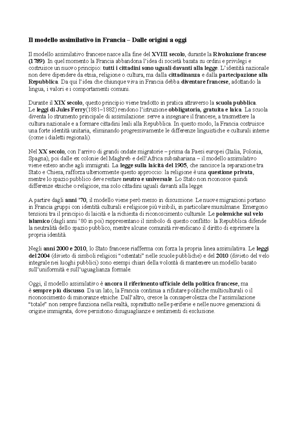 Il modello assimilativo in Francia: Storia e sfide attuali - Seminario ...