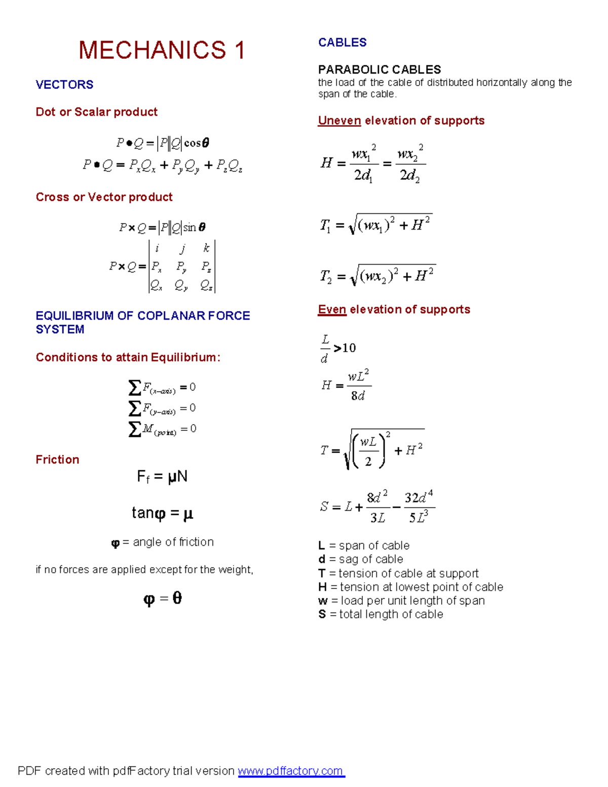 GEAS Mechanics & Engineering Formulas Study Guide - Studocu