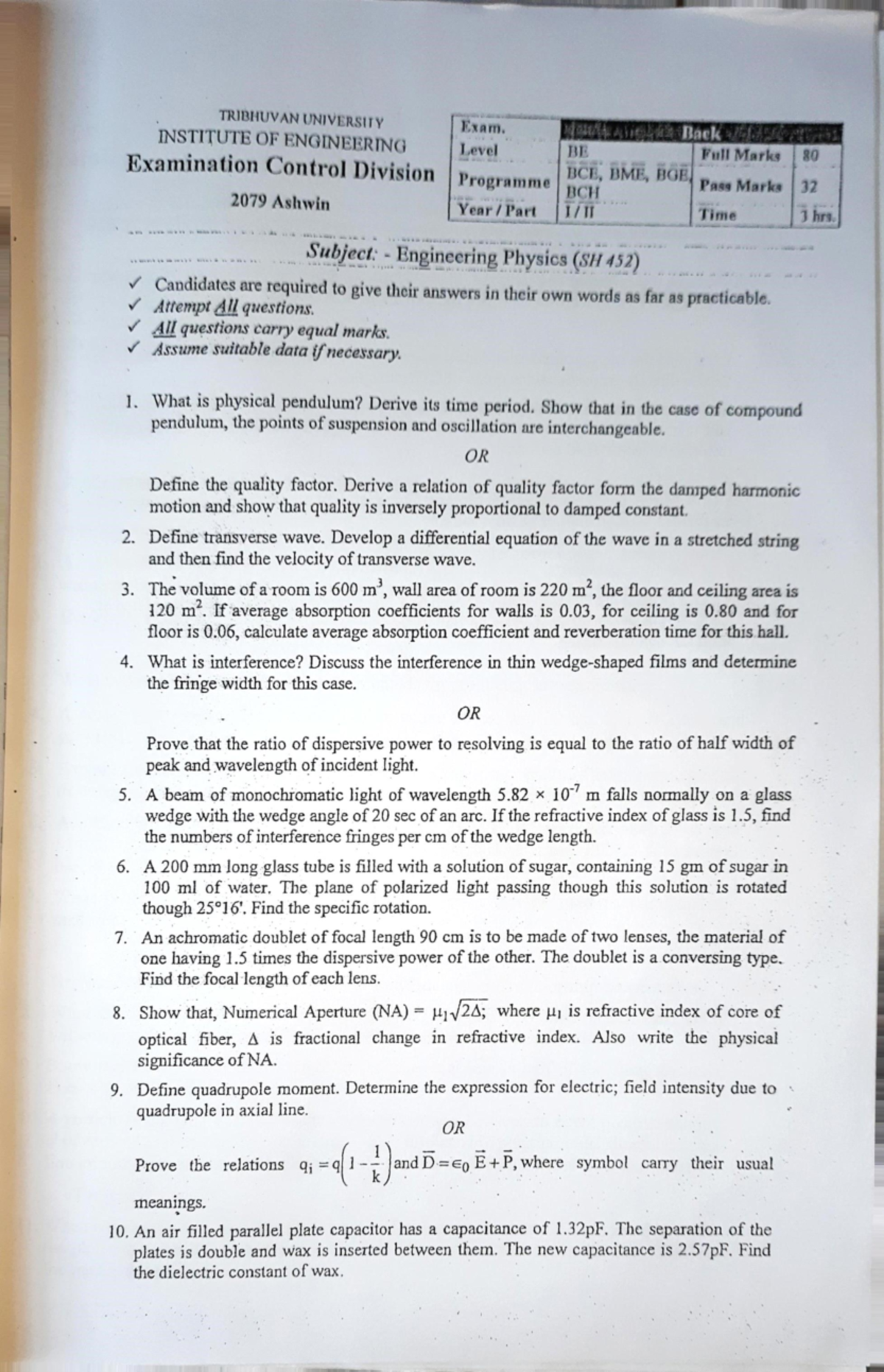 Engineering Physics (S/452) - Exam Q&A Notes on Oscillations and Waves ...