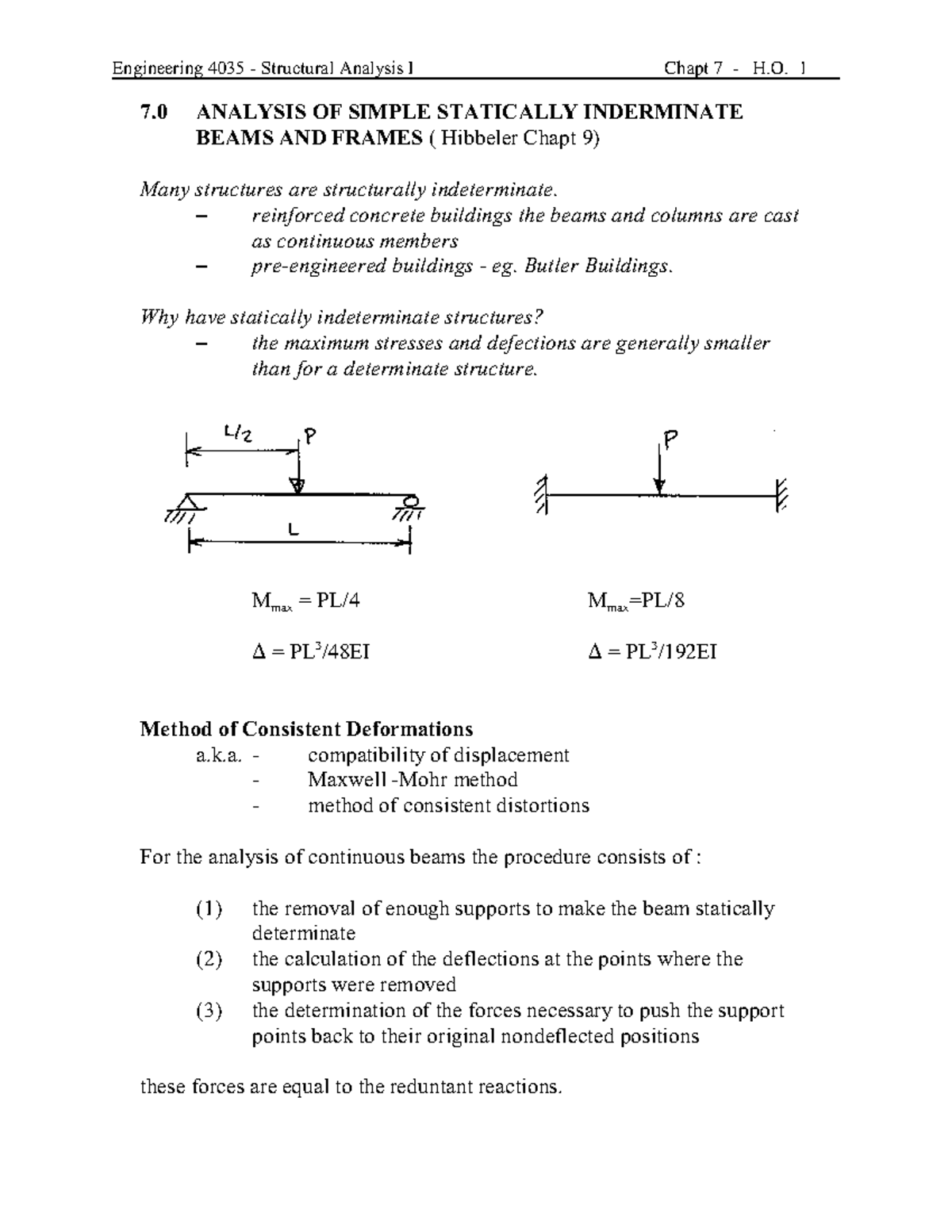 Chapter 7 - dr.ismail - Engineering 4035 - Structural Analysis I 7 ...