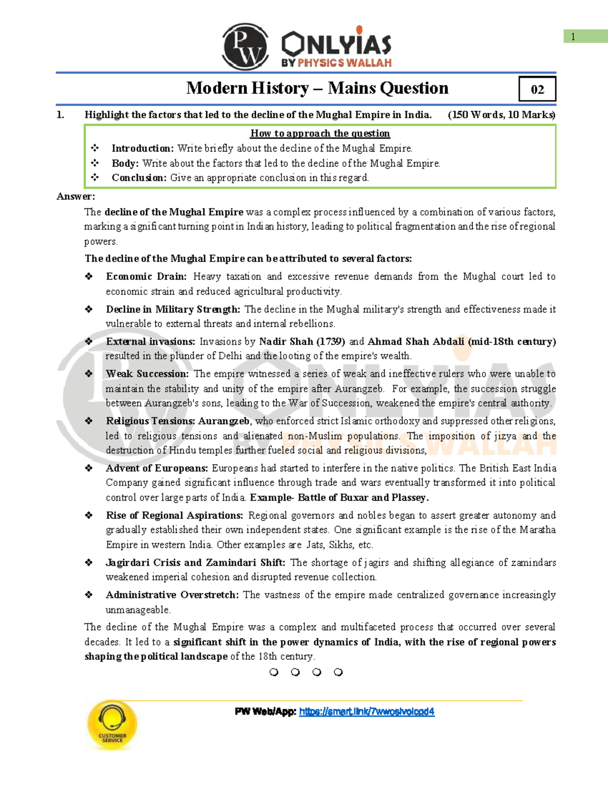 Modern History Mains Q1: Factors in Mughal Empire Decline - Studocu