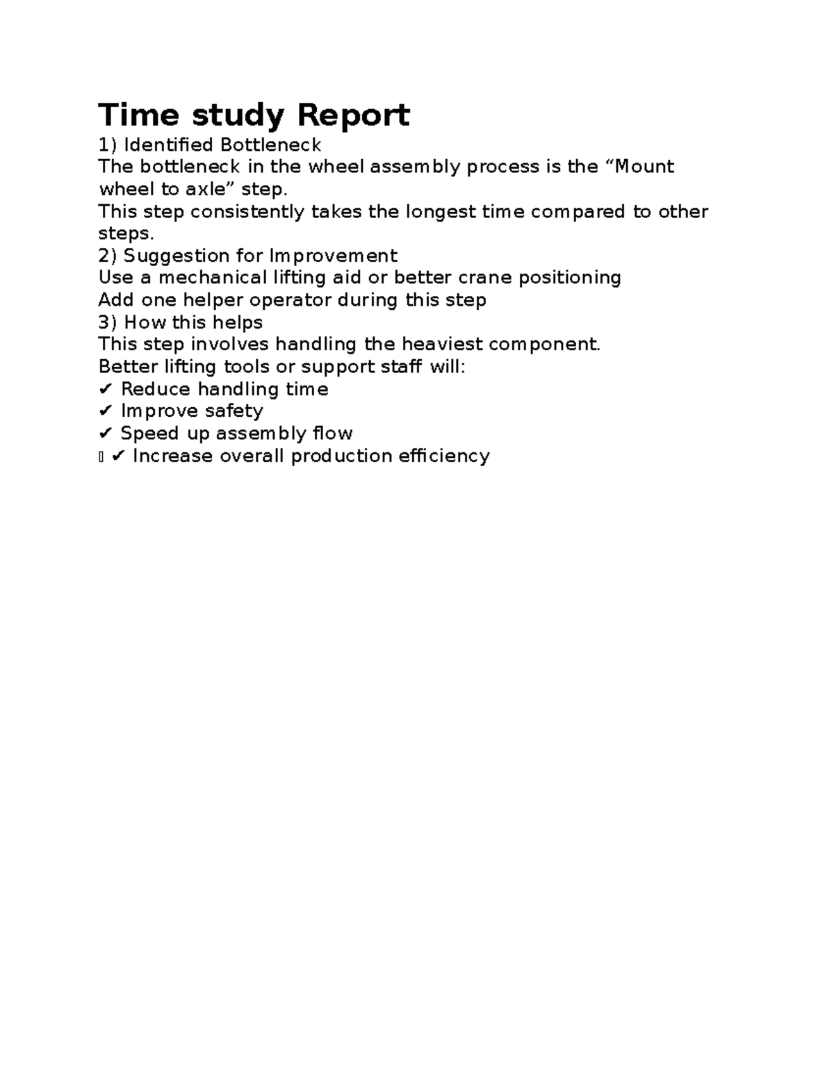 Time study Report - Bahj vvh - Time study Report 1) Identified ...