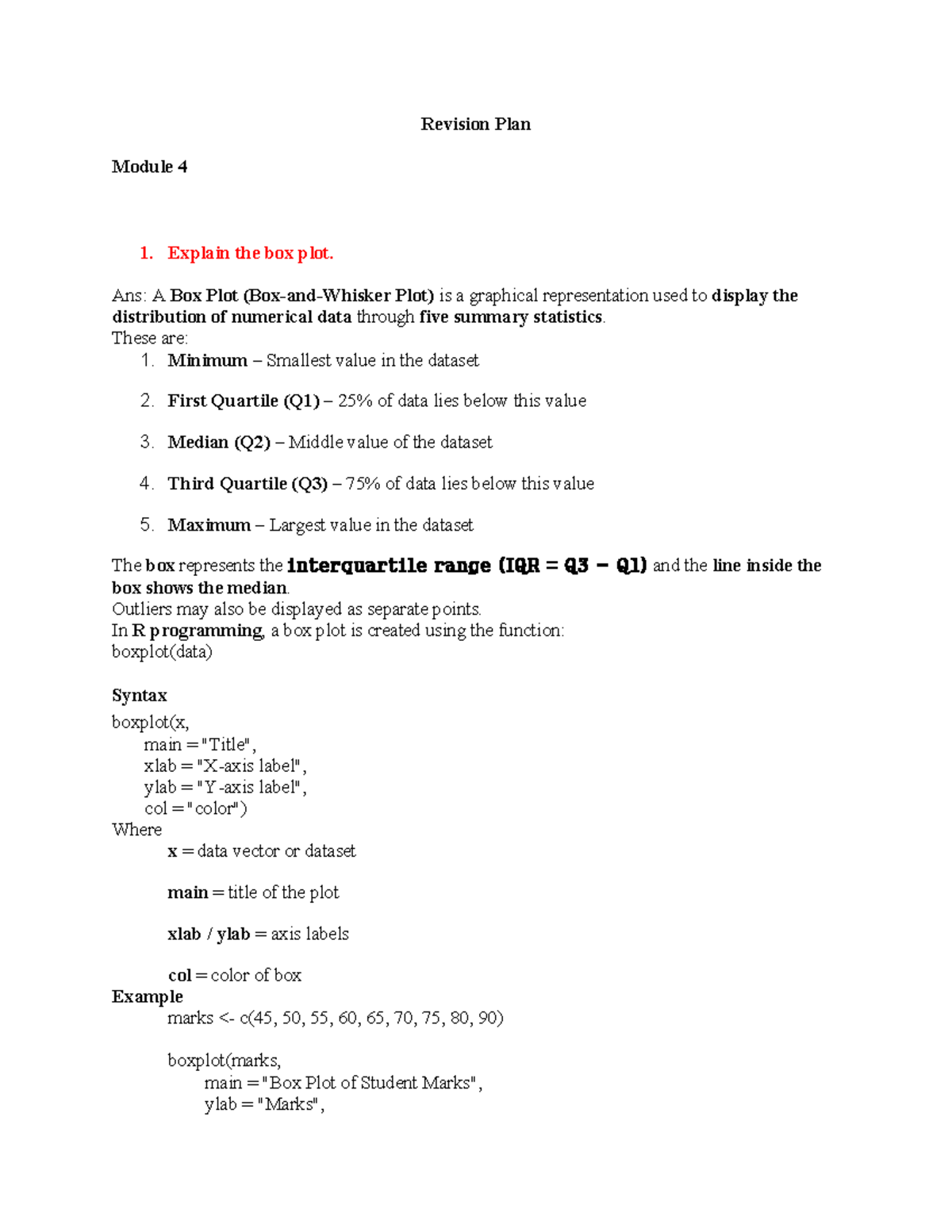 Revision Plan for Module 4: Data Visualization in R - Studocu