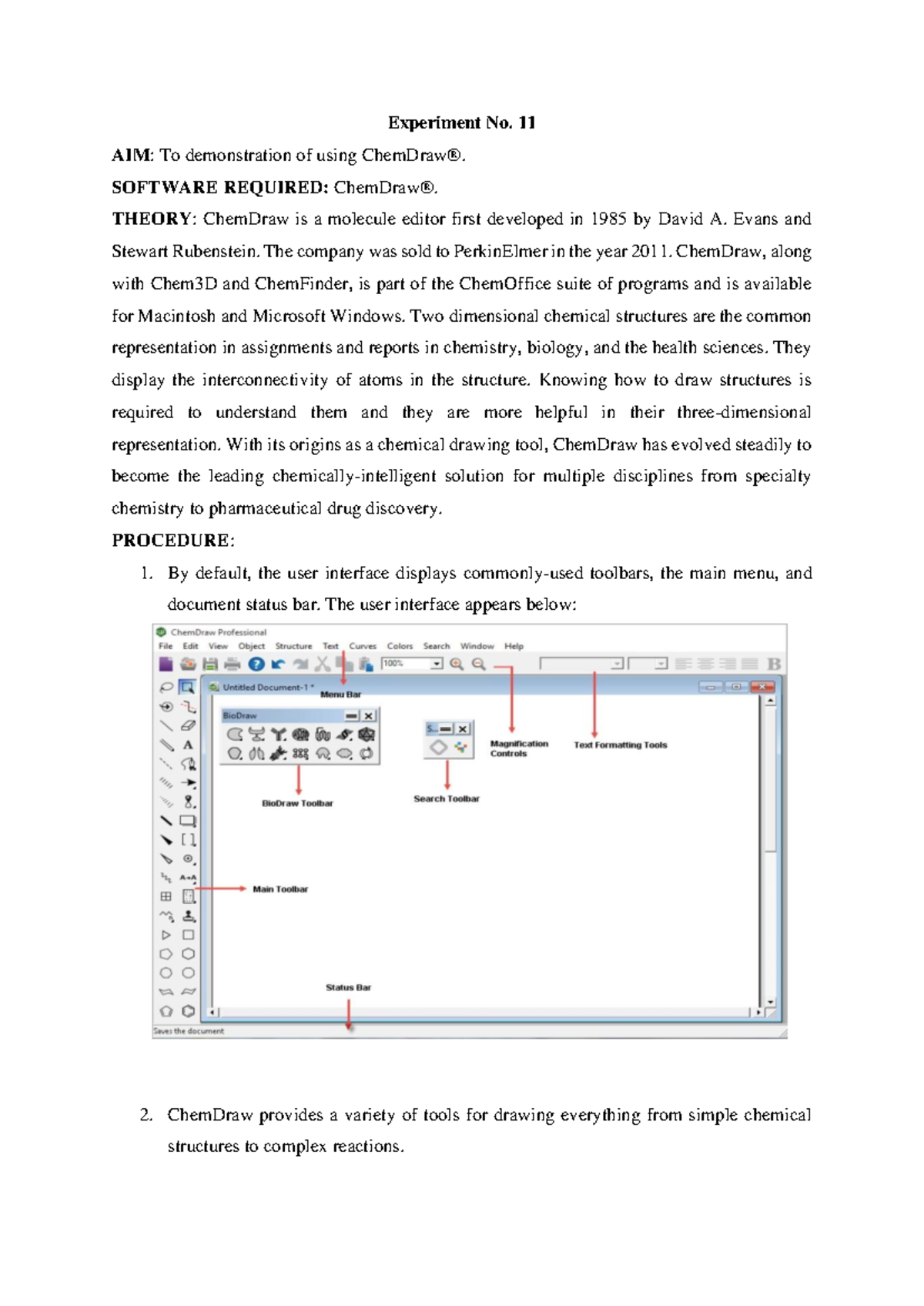 Chemistry Experiment 11: Using ChemDraw® for Molecular Structures - Studocu