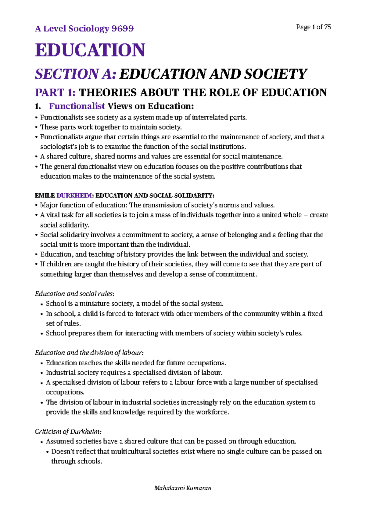 A Level Sociology 9699: Education Theories and Perspectives Notes - Studocu