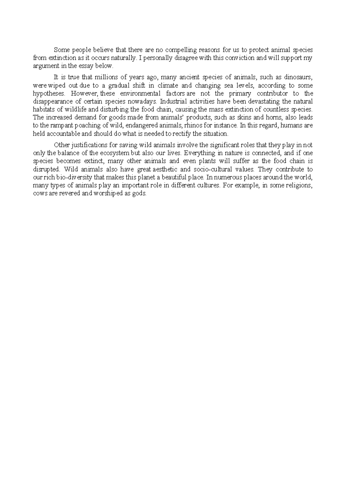 ENG 101: Essay on the Importance of Protecting Endangered Species - Studocu