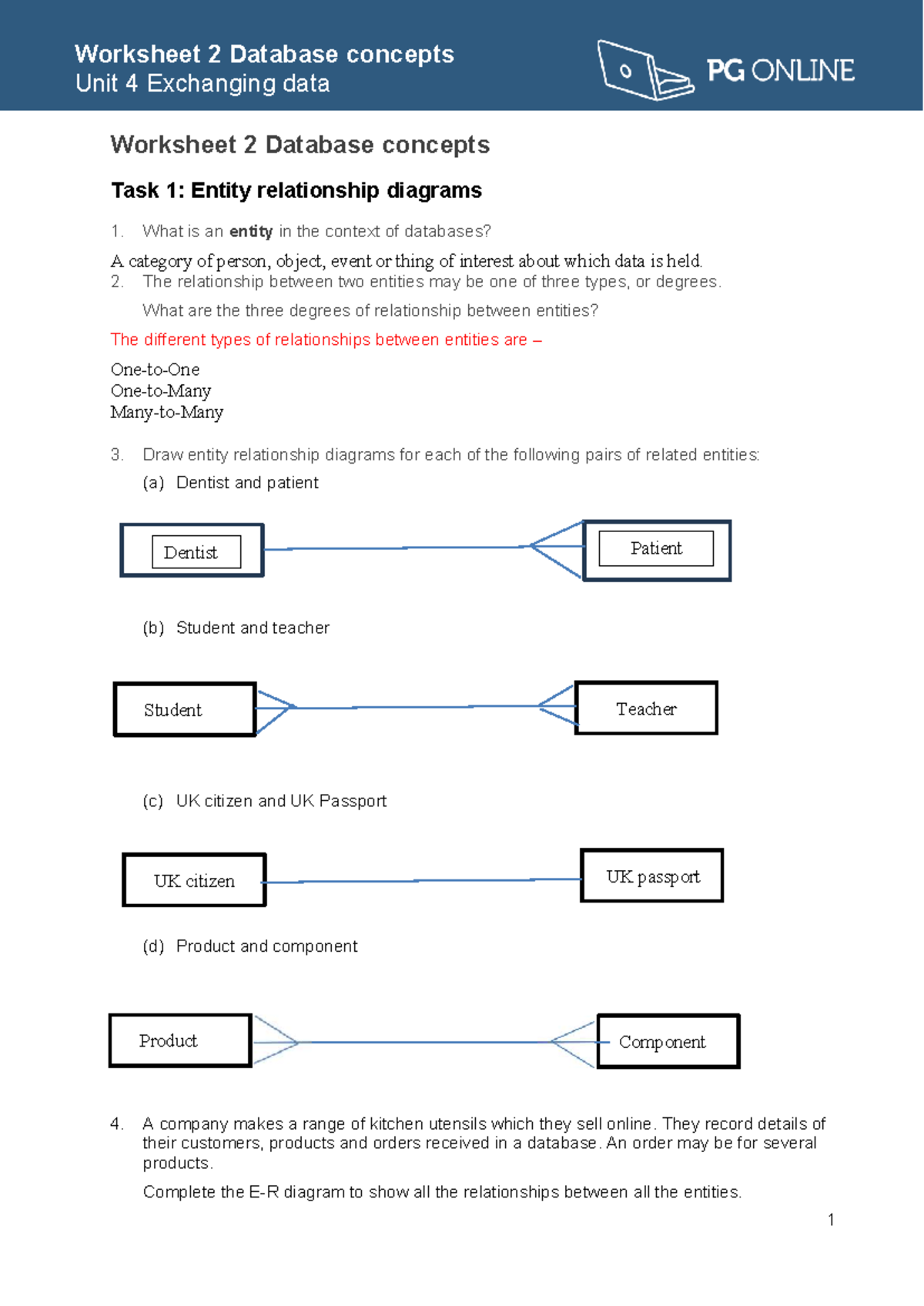 Exchanging Data: Worksheet 2 - Database Concepts Unit 4 - Studocu