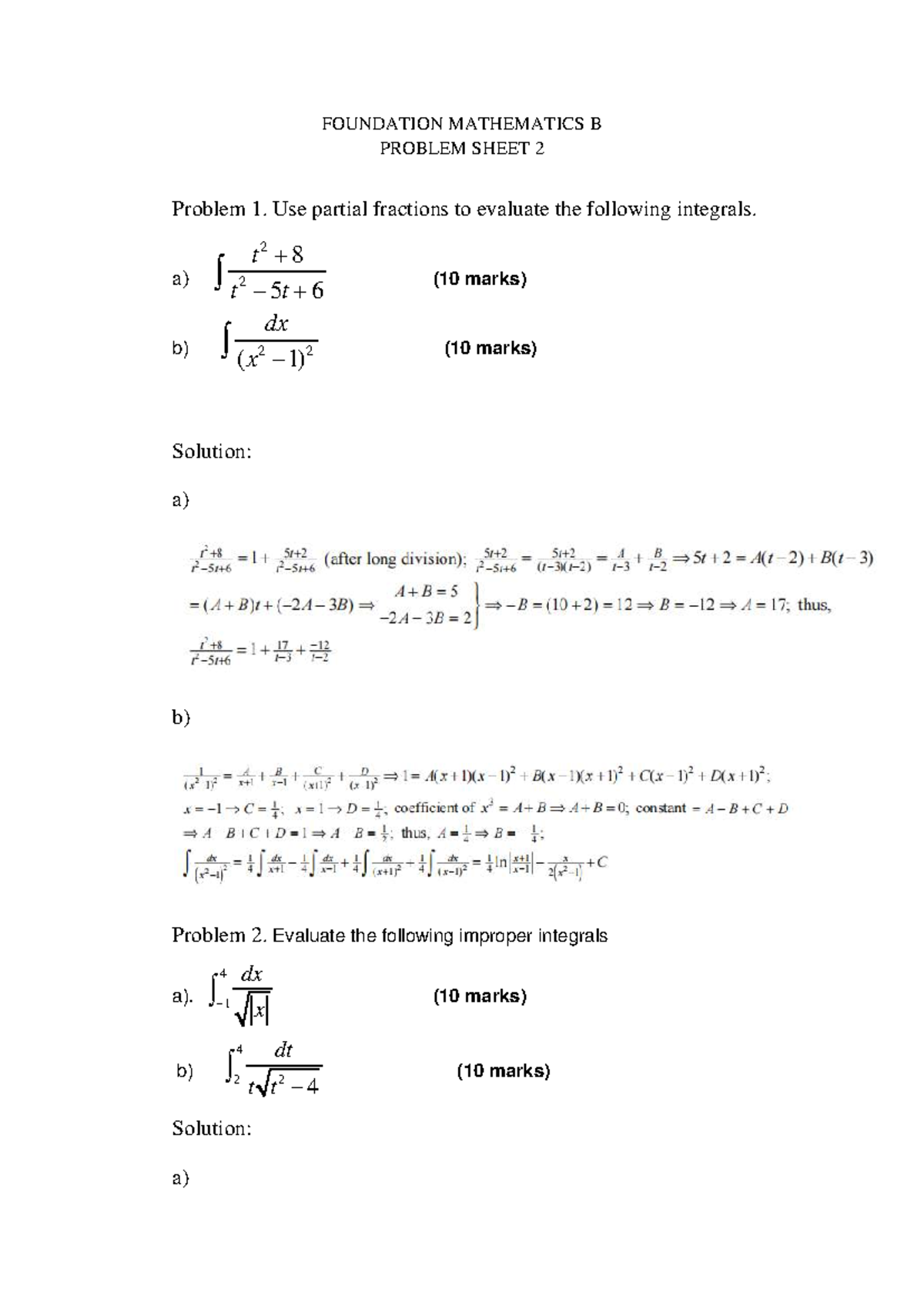 FOUNDATION MATHEMATICS B PROBLEM SHEET 2 SOLUTIONS - Studocu