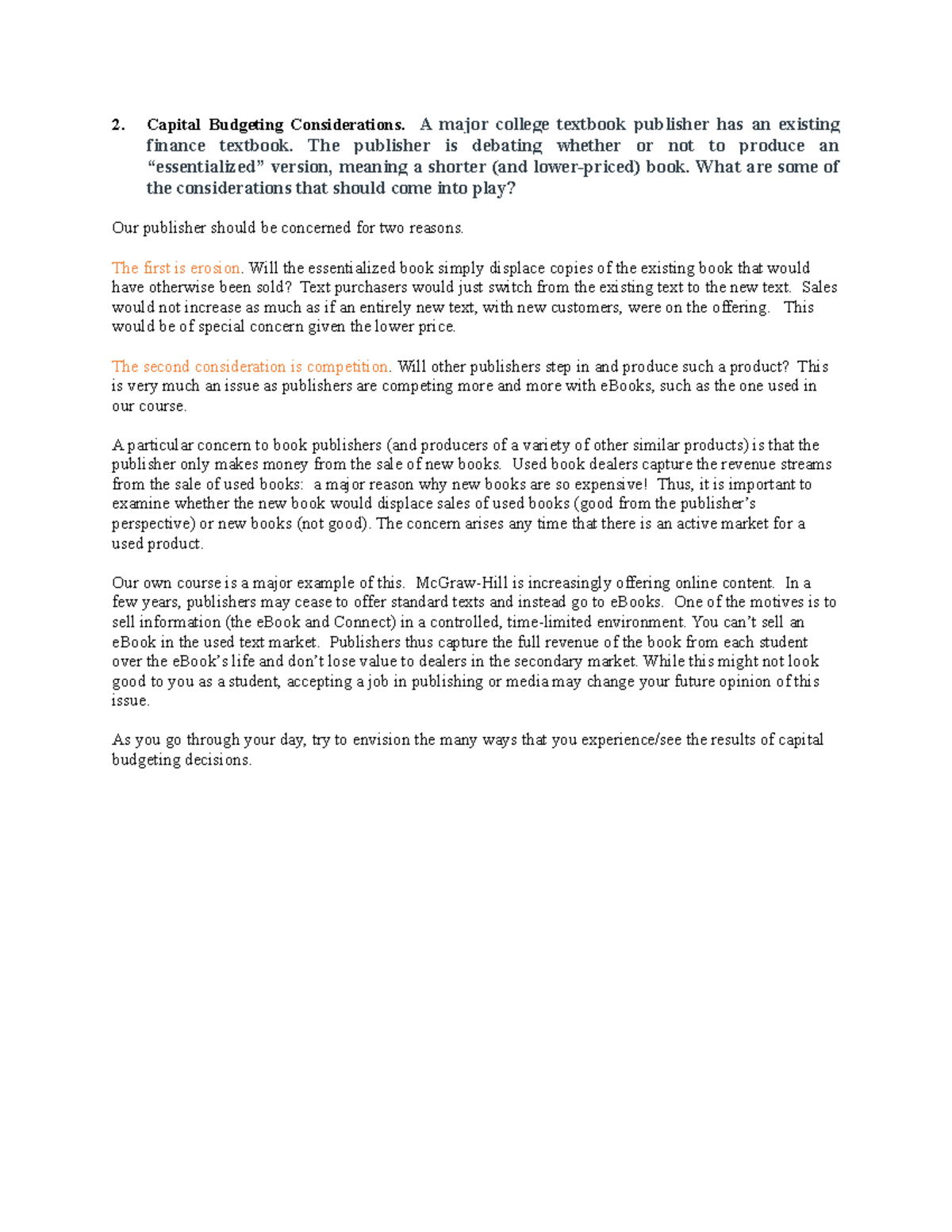 Capital Budgeting Considerations: Assessing Publisher Decisions - Studocu