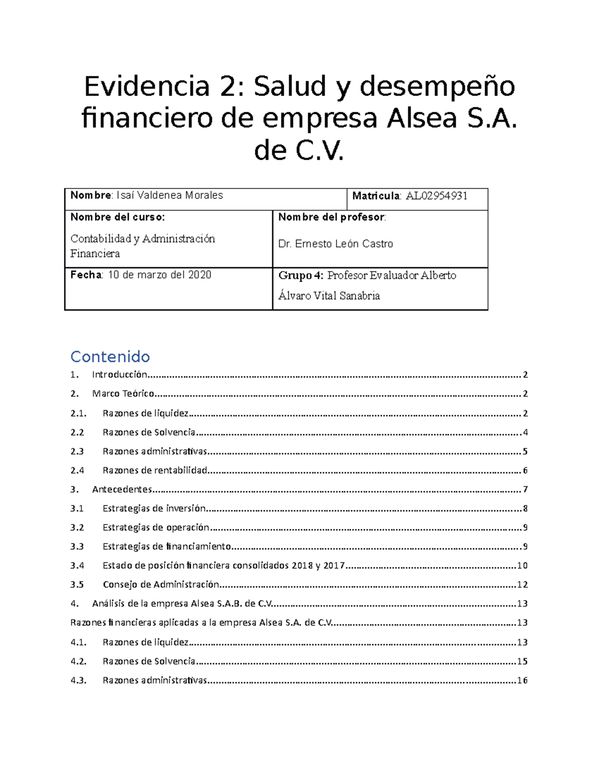 Evidencia 2: Análisis Financiero de Alsea S.A. en Contabilidad y ...