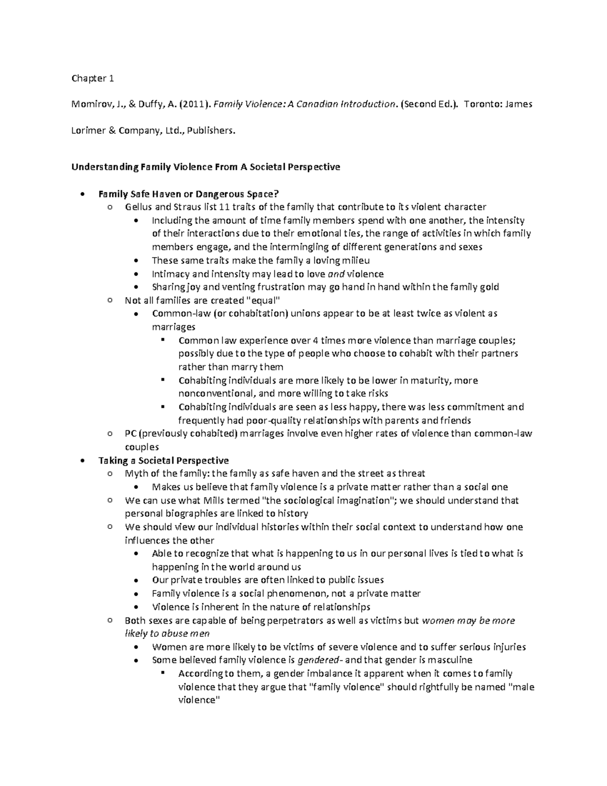 Violence and the Family - Lecture notes - Chapter 1 - Chapter 1 Momirov ...