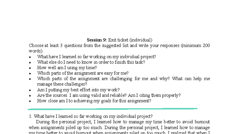 Session 9: Individual Project Reflection and Challenges - Studocu