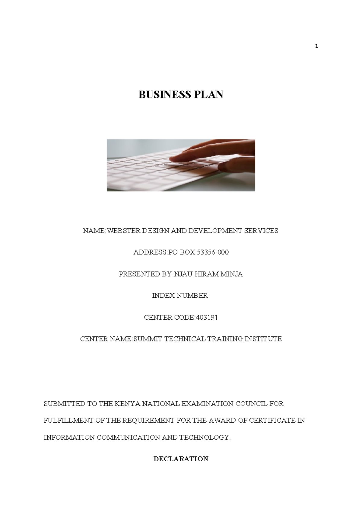 BUS 101: Business Plan for Webster Design & Development Services - Studocu