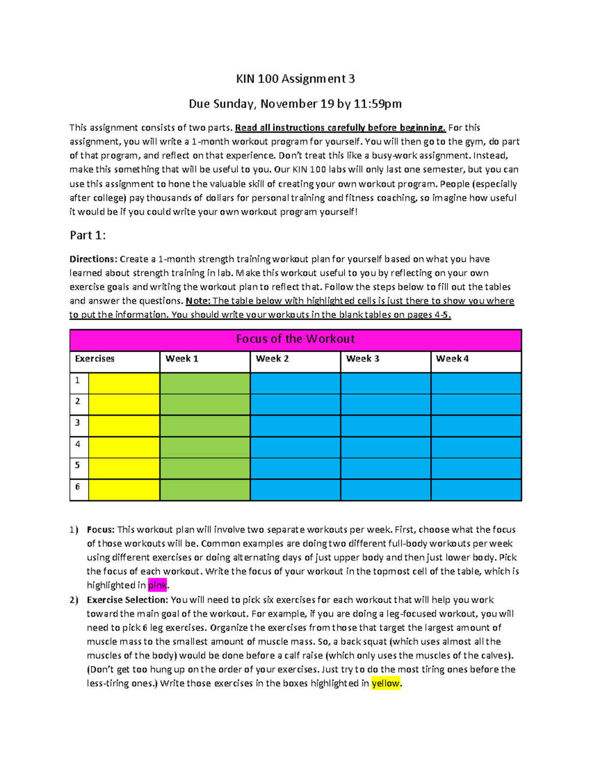 KIN 100 Assignment 4 (Completed) - KIN 100 Assignment 3 Due Sunday ...