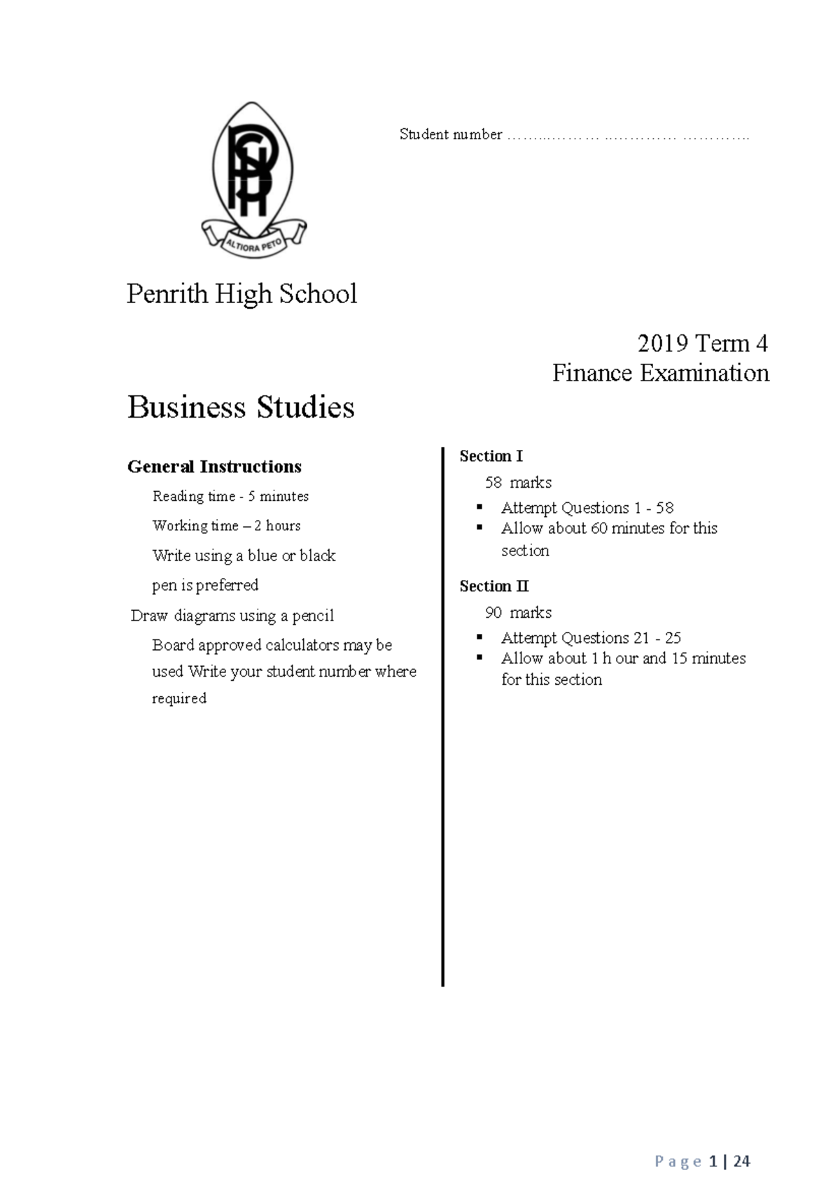 2019 HSC Business Studies Finance Exam - Penrith High School - Studocu
