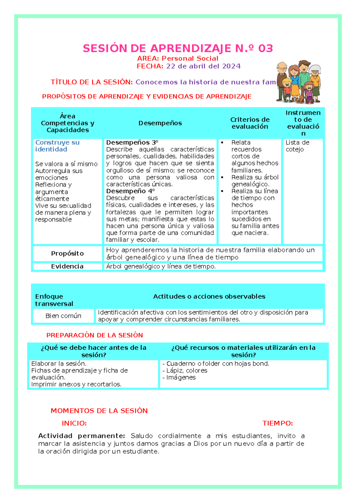 03. Sesión de Aprendizaje - Historia de Nuestra Familia - Document Preview
