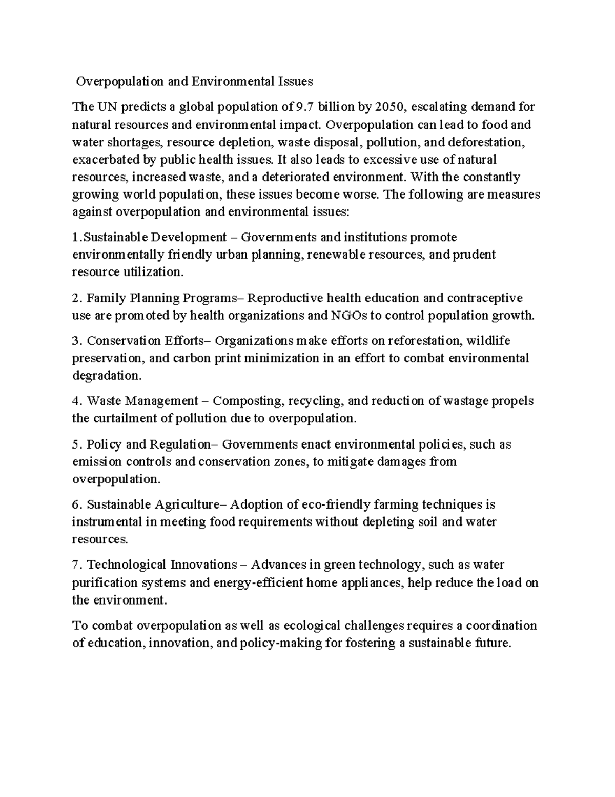 Overpopulation & Environmental Issues: Strategies for Sustainability ...