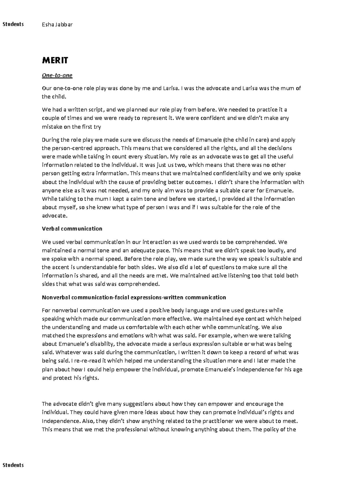 Merit and Distinction in Reflective Practice: A Role Play Analysis ...