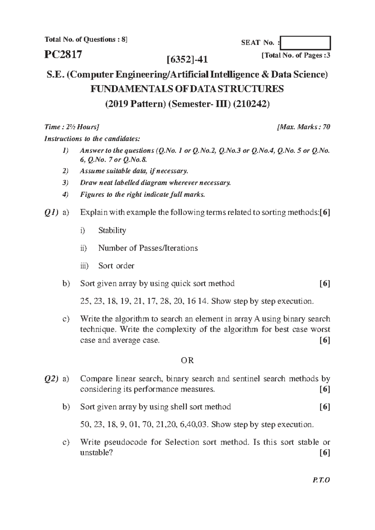 DS 2024 - Fundamentals of Data Structures Question Paper - Studocu