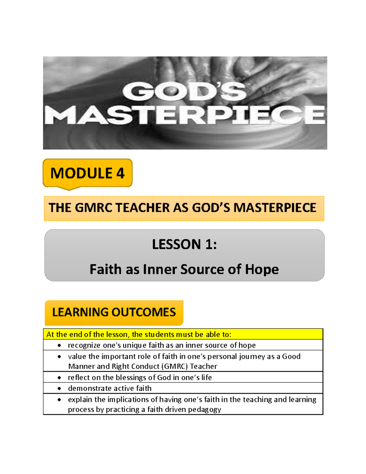 EED15 Final Exam: The Role of Faith in GMRC Teaching - Studocu