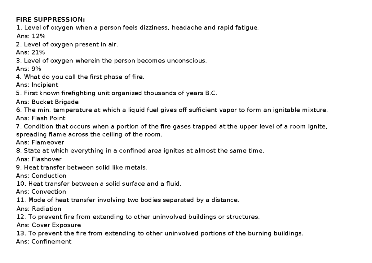 FIRE SUPPRESSION AND CONTROL STRATEGIES: FOE Reviewer - Studocu