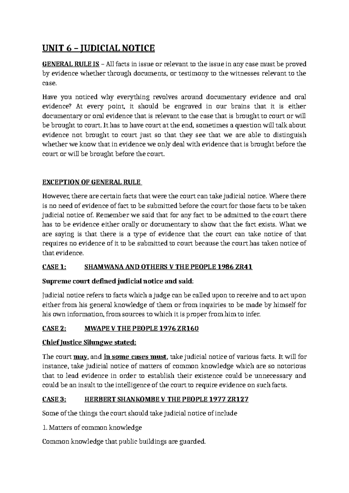 6. Judicial Notice: Simplified Study Notes for LAW 101 - Evidence - Studocu