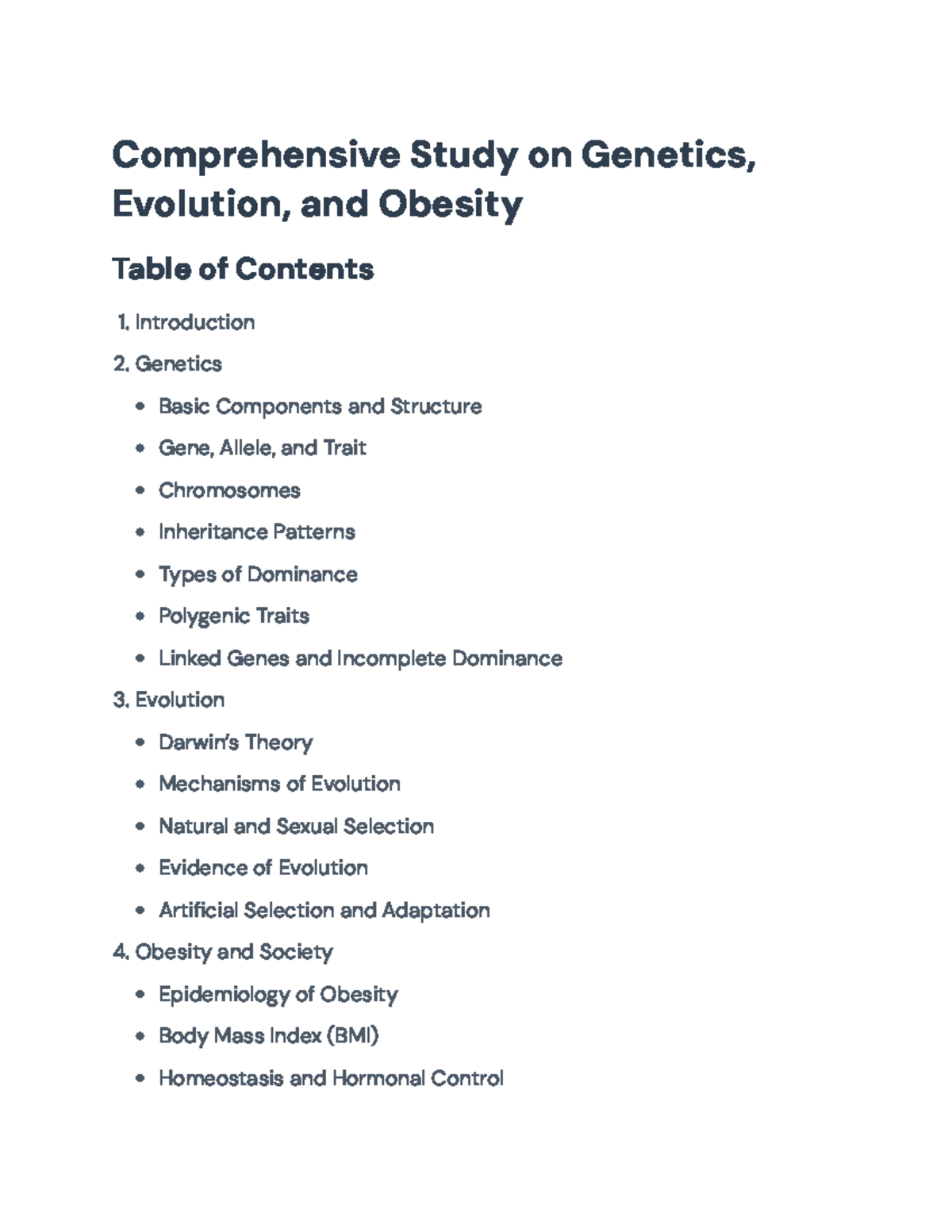 Genetics, Evolution, and Obesity: A Comprehensive Study (BIO101 ...