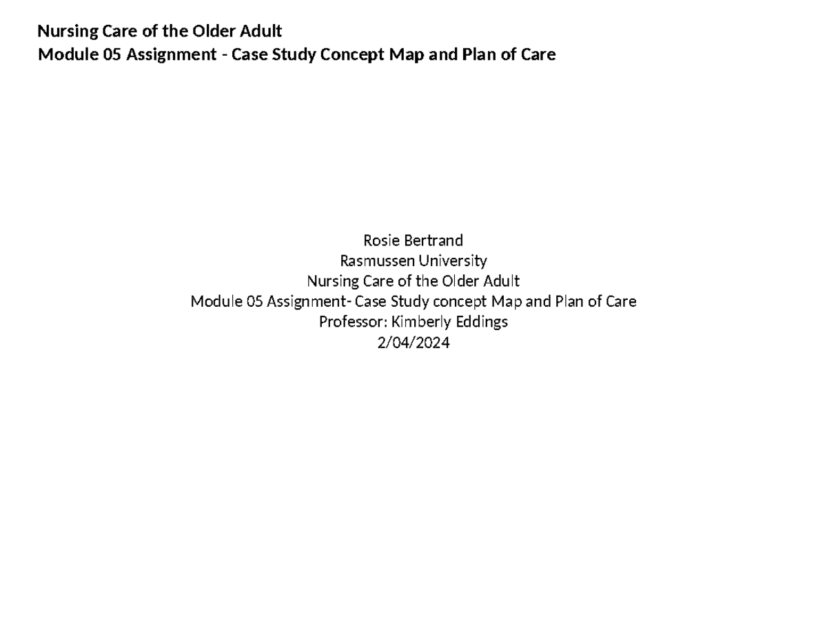 NUR2214 Mod 05 - Case Study Concept Map & Care Plan for Mrs. Y - Studocu
