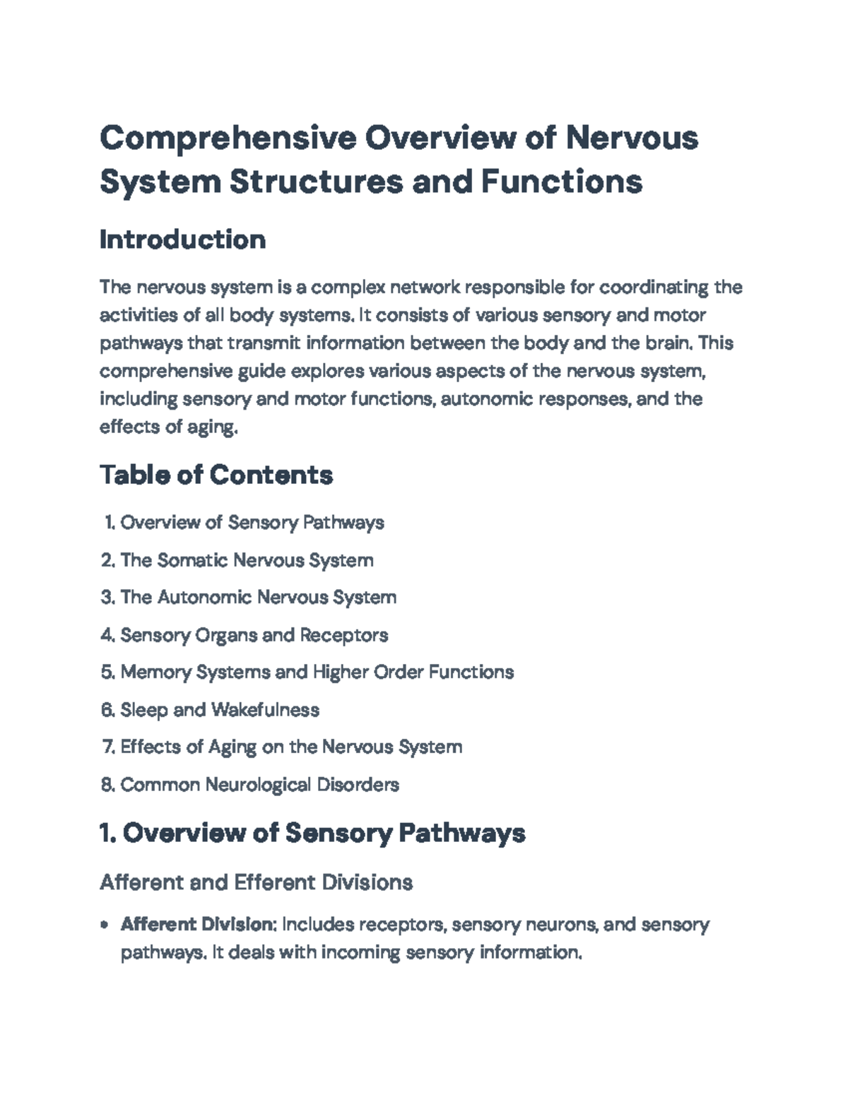 Comprehensive Overview of Nervous System Functions and Structures ...