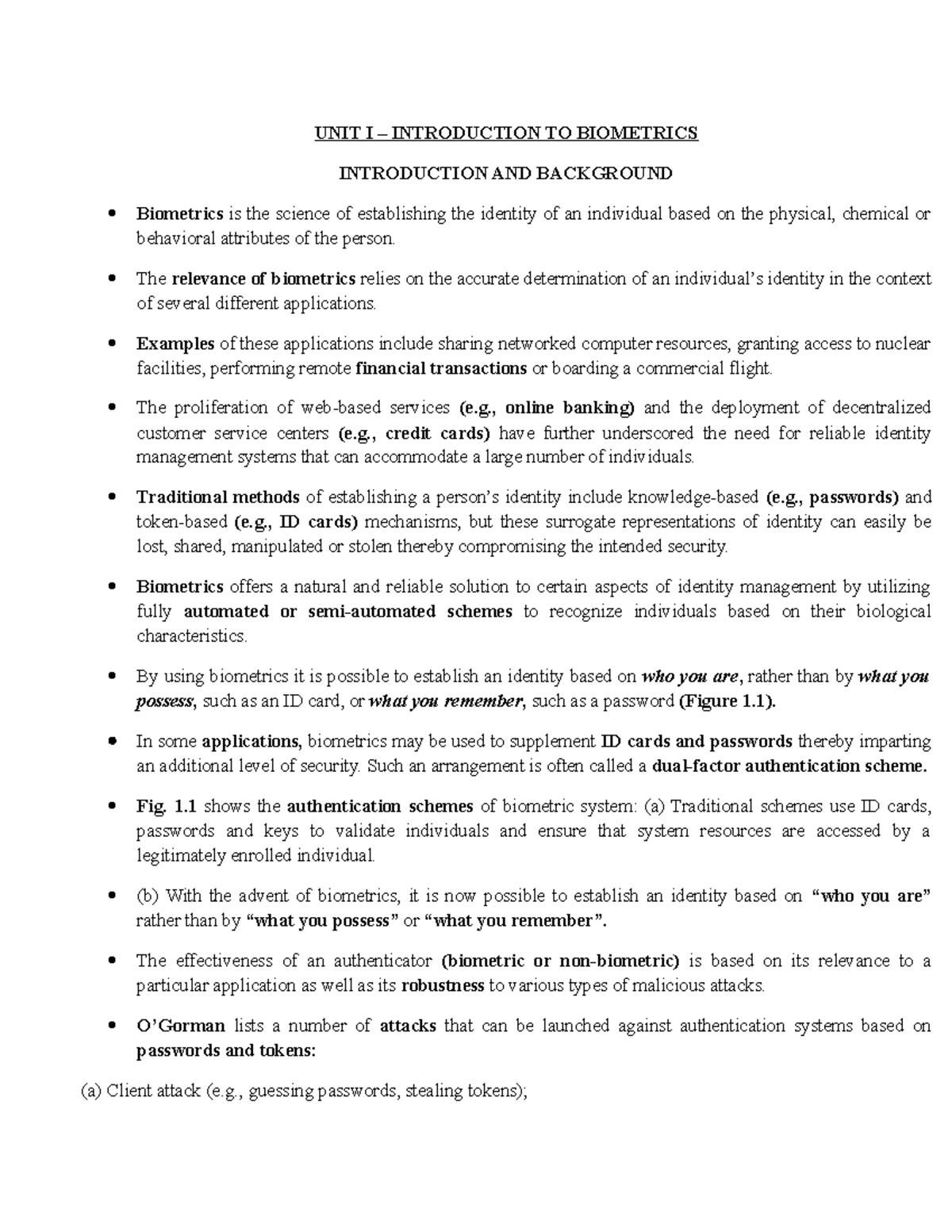 Biometric systems unit 1 notes part B - UNIT I – INTRODUCTION TO ...