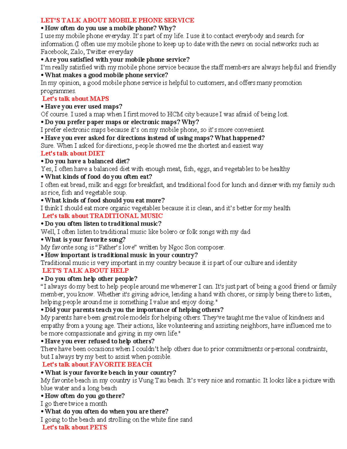 Speaking - LET'S TALK ABOUT MOBILE PHONE SERVICE How often do you use a ...