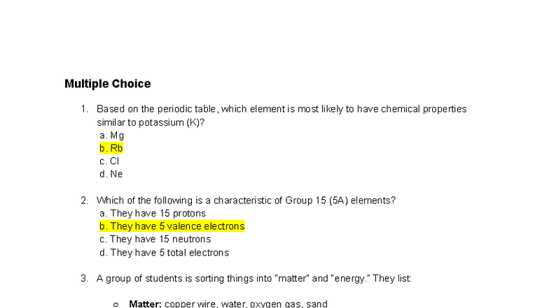 Jose Sablan - Practice for CHEM 101 Final Exam on Periodic Table - Studocu
