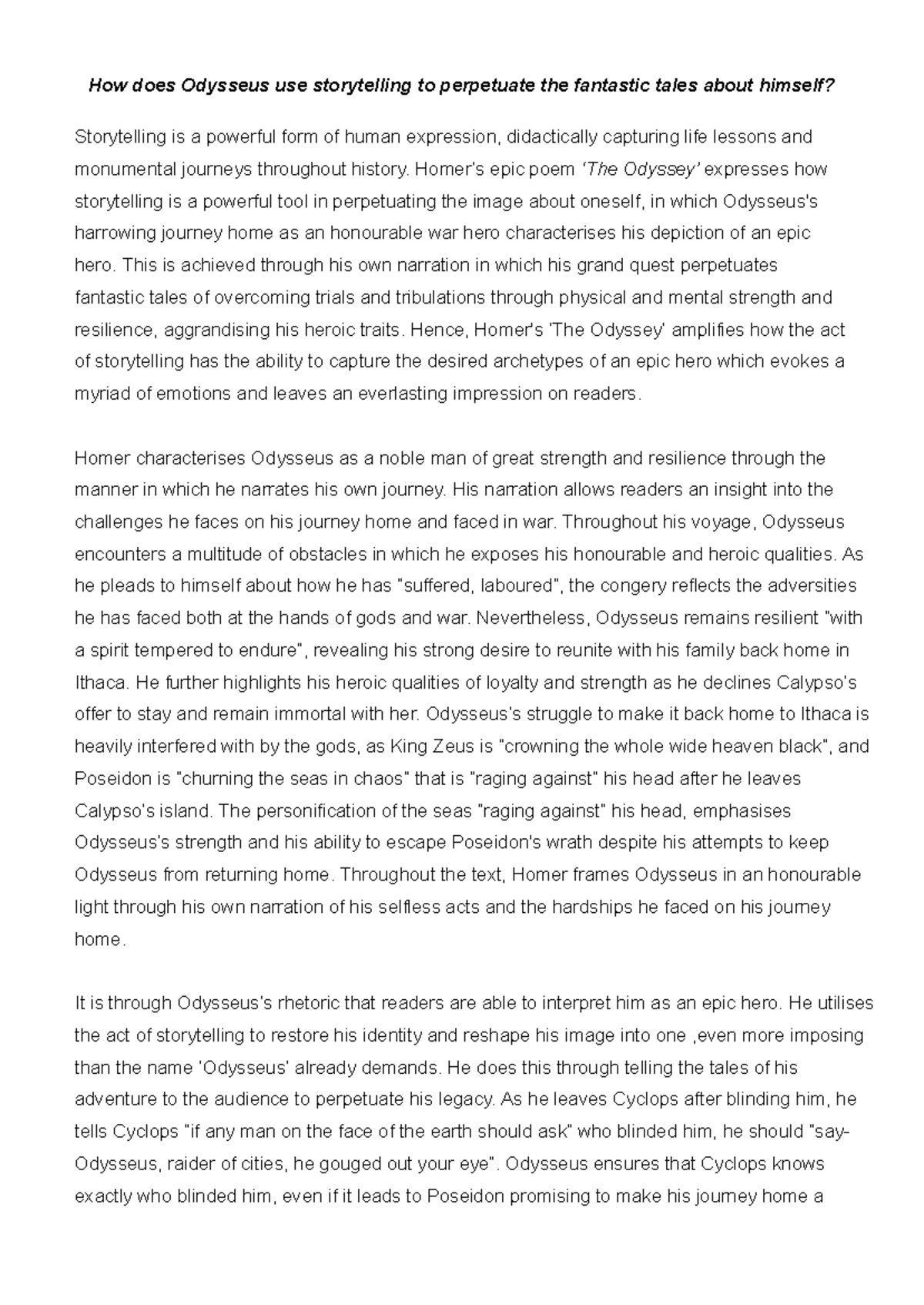 THE Odyssey Practice Essay - The Power of Storytelling in Odysseus ...