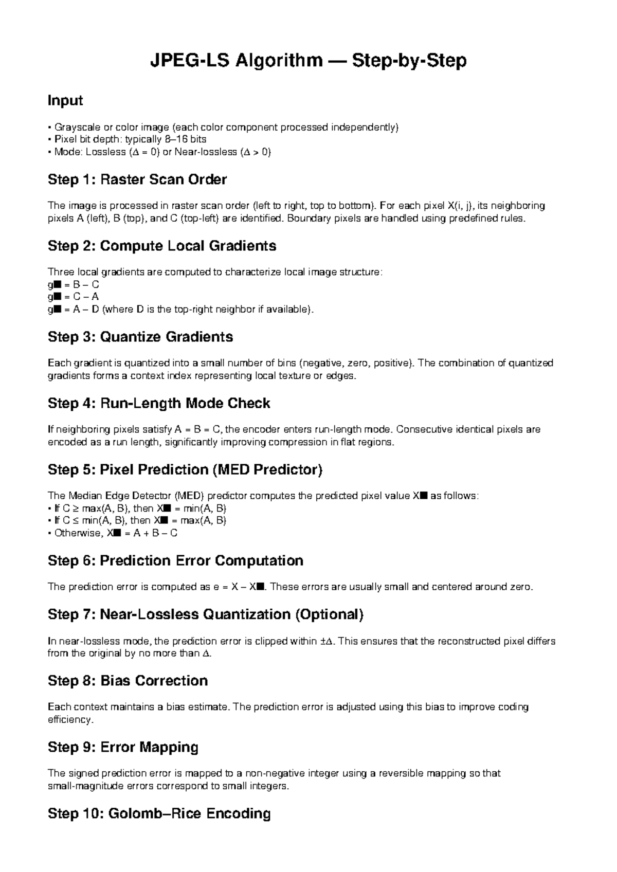 JPEG-LS Algorithm for Image Compression Techniques - Studocu