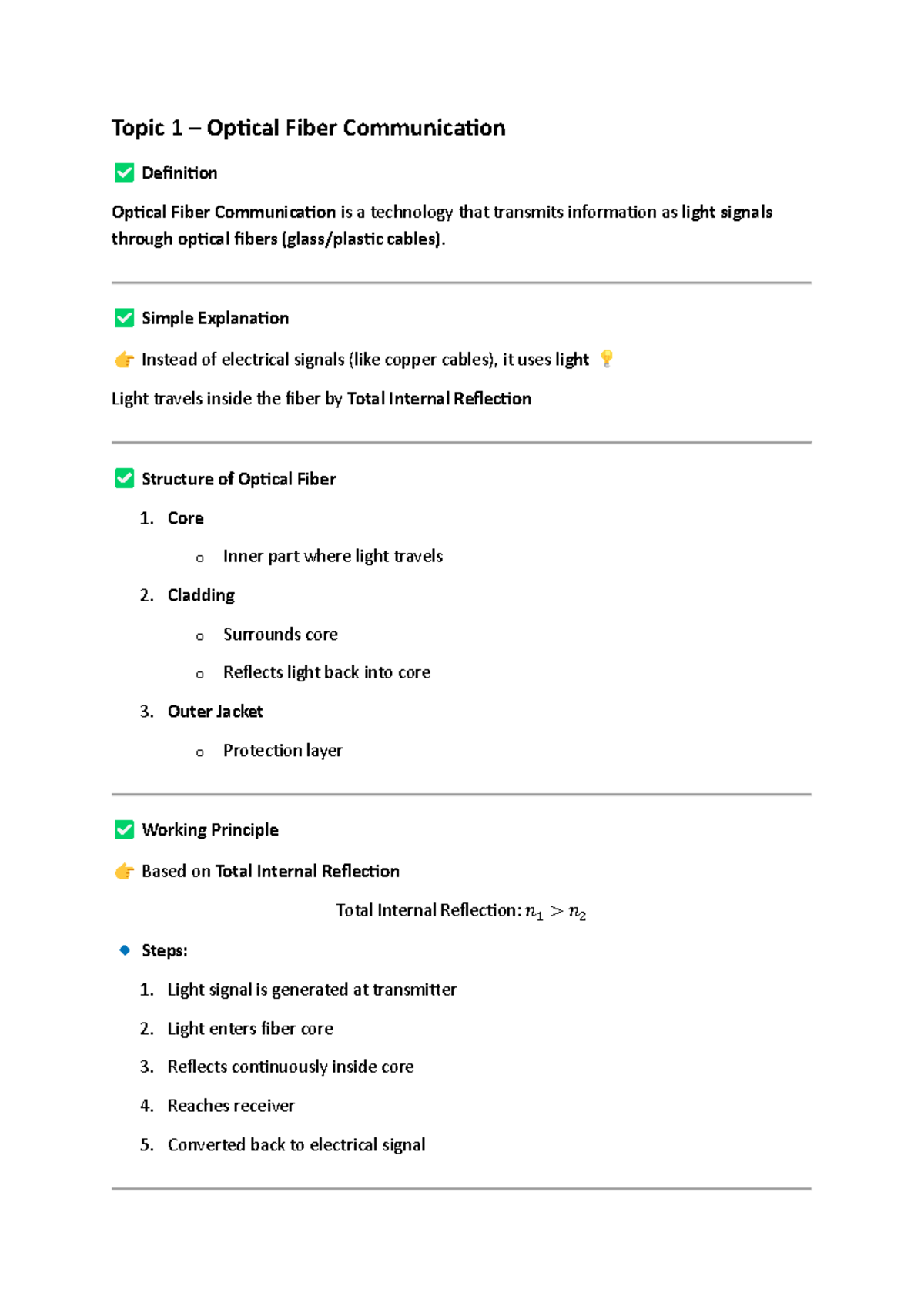 CT UNIT-4: Optical Fiber & Free Space Communication Notes R22 - Studocu