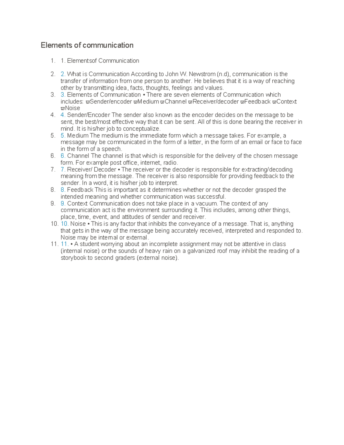 Elements of Communication: Key Components Explained - Studocu