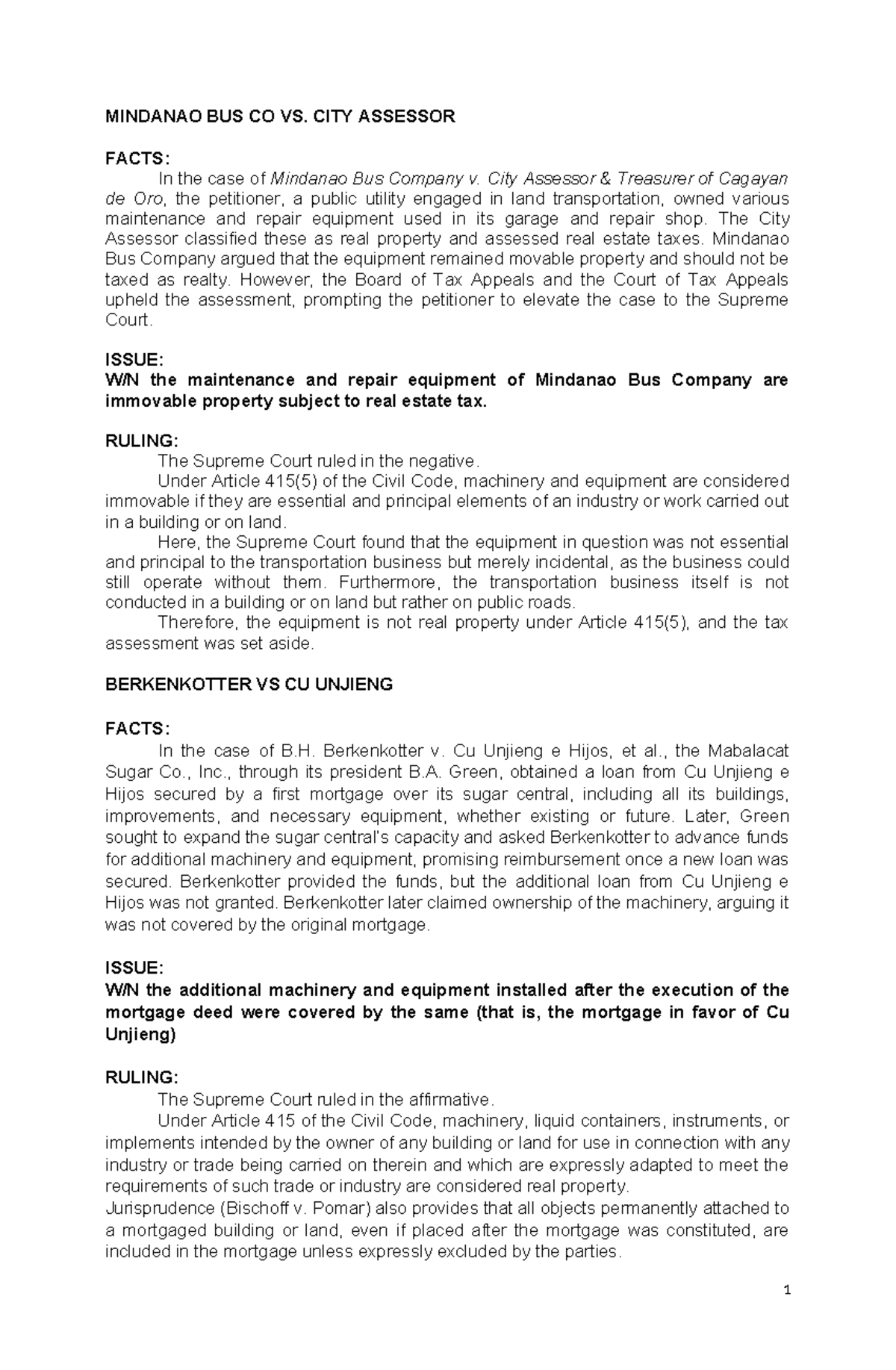 Batch 1 Cases: Lecture Notes on Property Law Issues and Rulings - Studocu