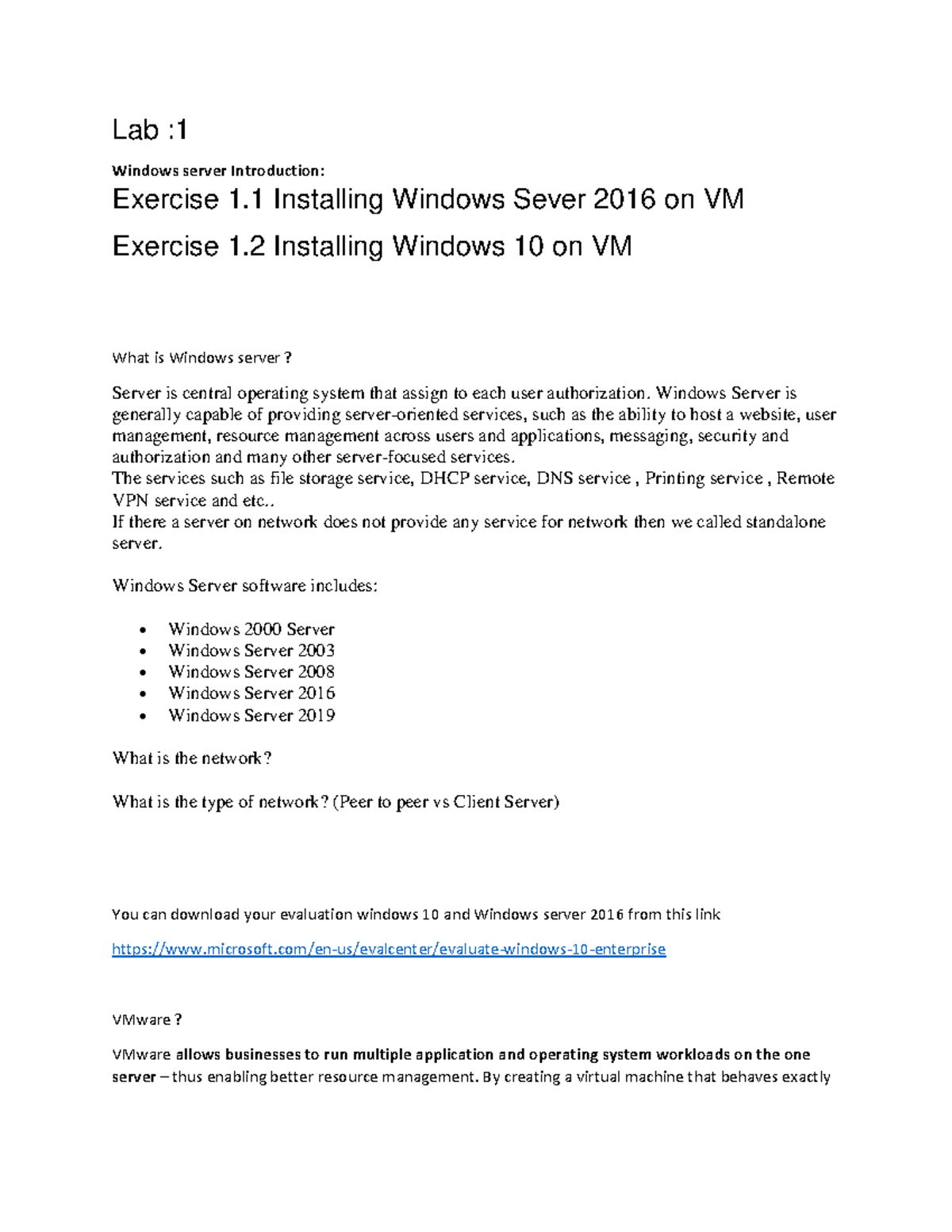 Lab 1 - MCSA Network Lab: Active Directory & Windows Server Overview ...