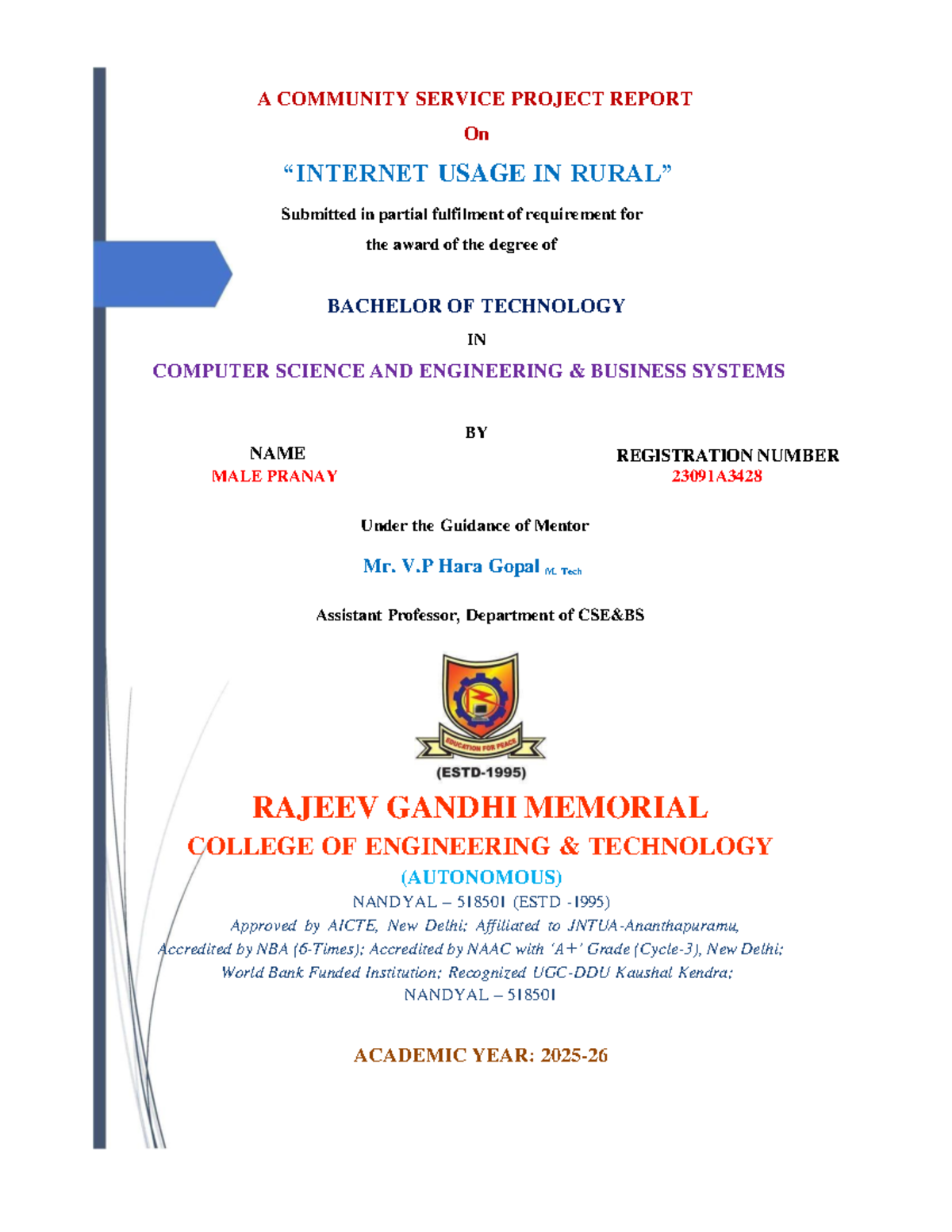 CSP 23091A3428: Community Service Project on Internet Usage in Rural ...