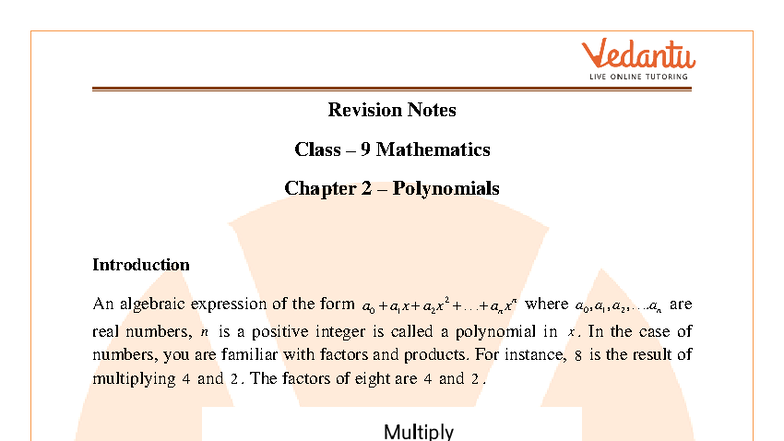 Polynomials Class 9 Revision Notes CBSE Maths Chapter 2 - Studocu