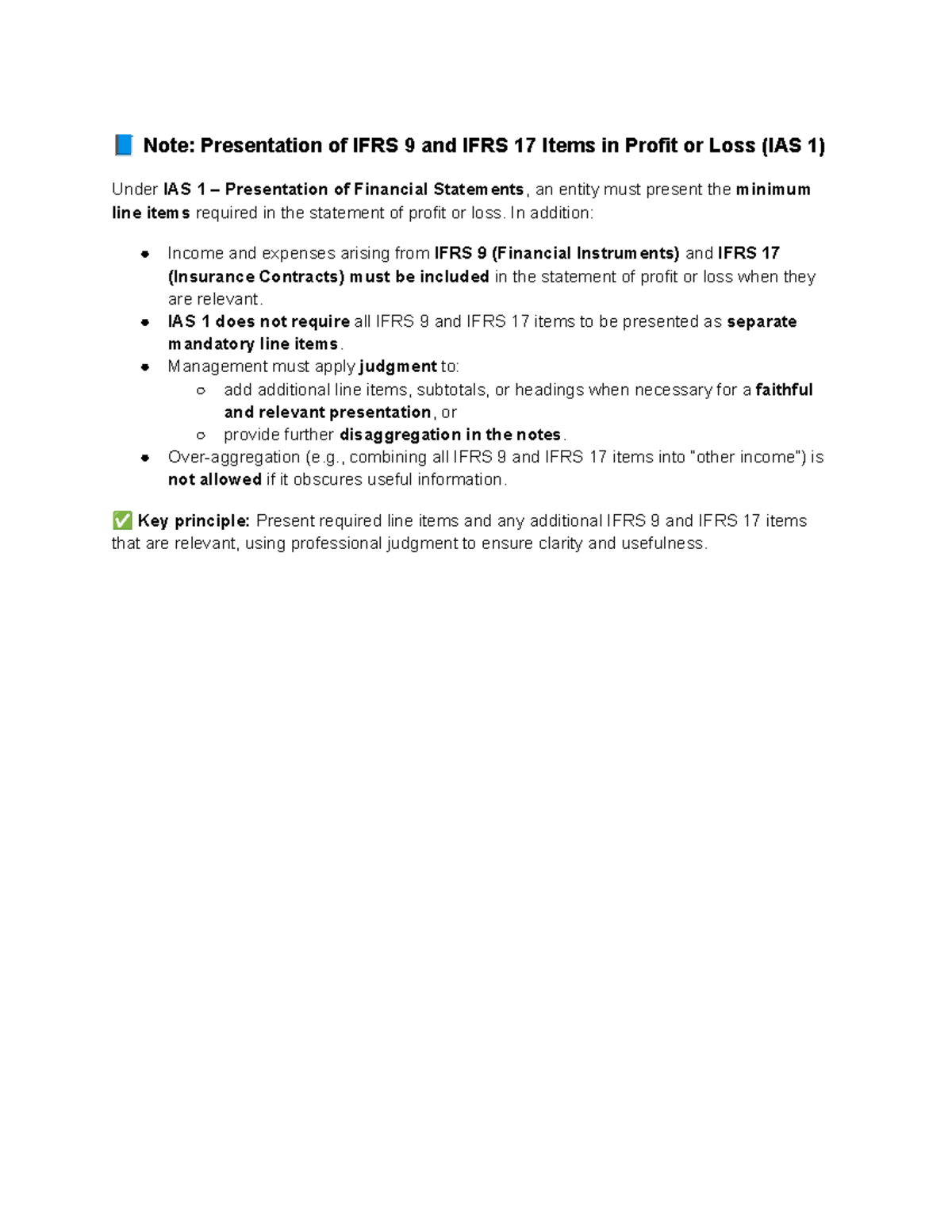 Presentation of IFRS 9 & 17 Items in Profit or Loss (IAS 1) - Studocu