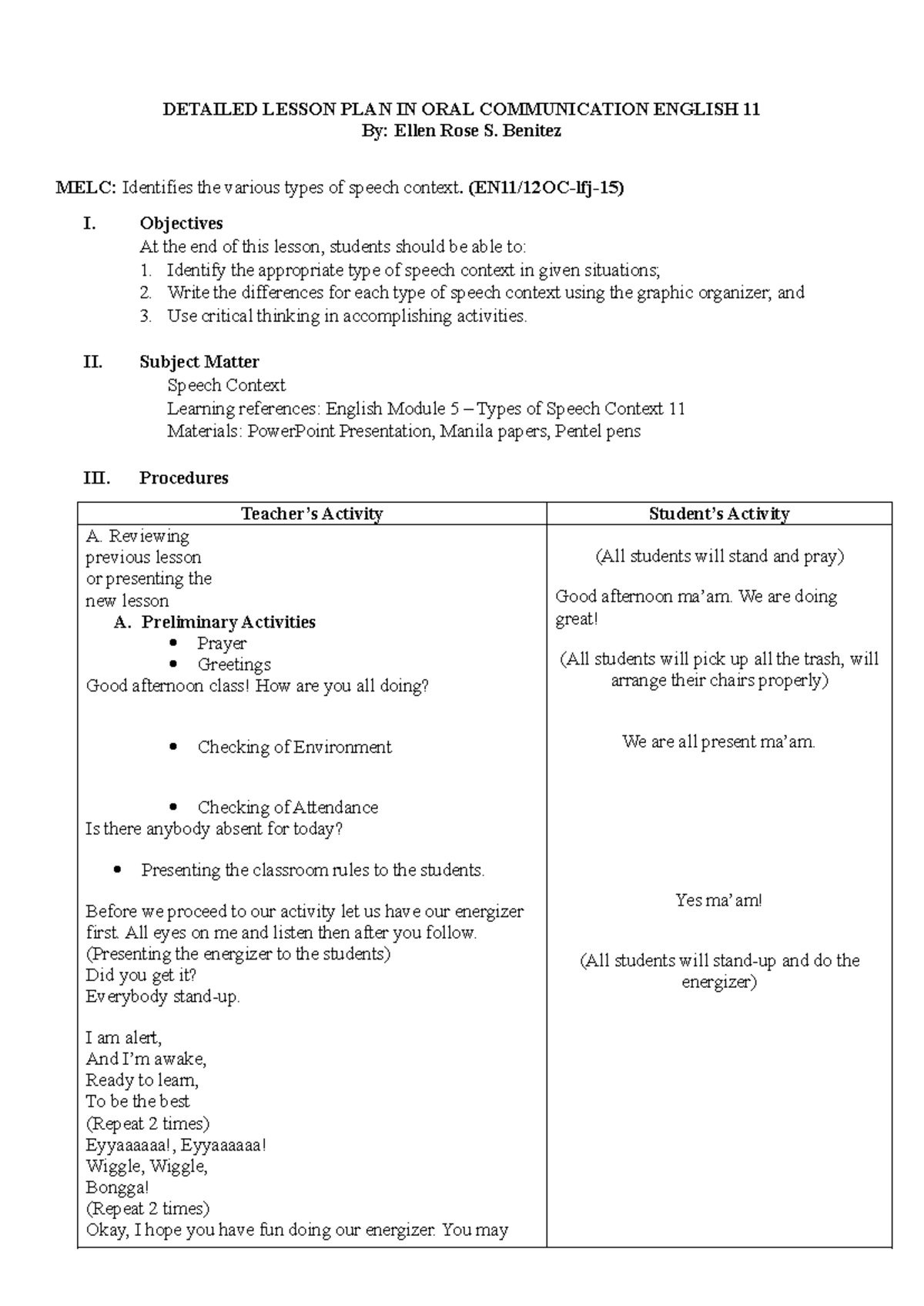 Detailed Lesson Plan in Oral Communication (EN11/12OC-lfj-15) - Studocu