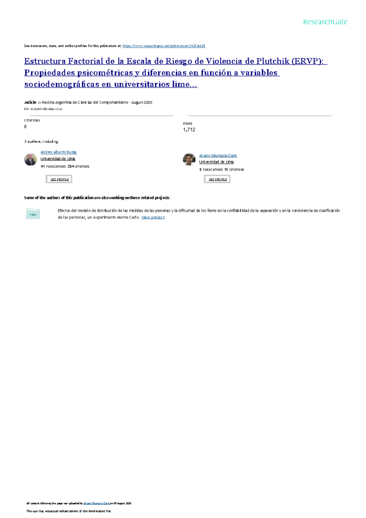 Escala de Riesgo de Violencia de Plutchik: Análisis Psicométrico ERVP ...