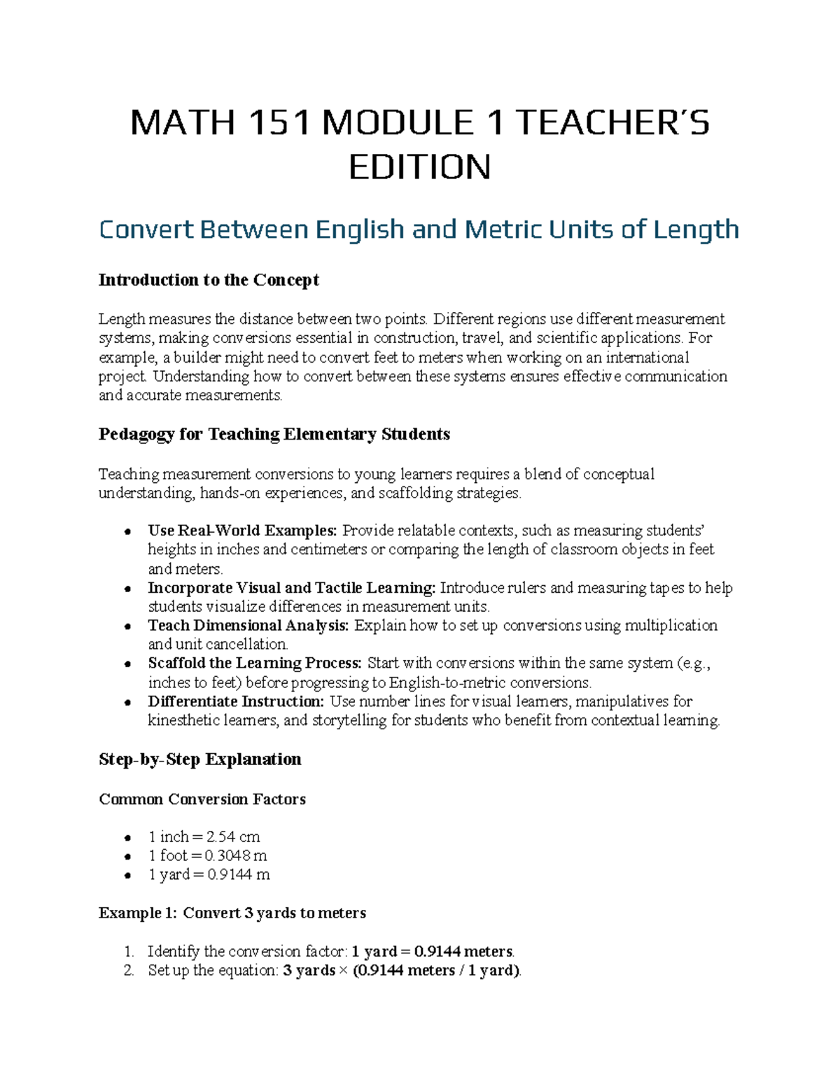 MATH 151 Module 1: Converting English & Metric Units of Length and ...
