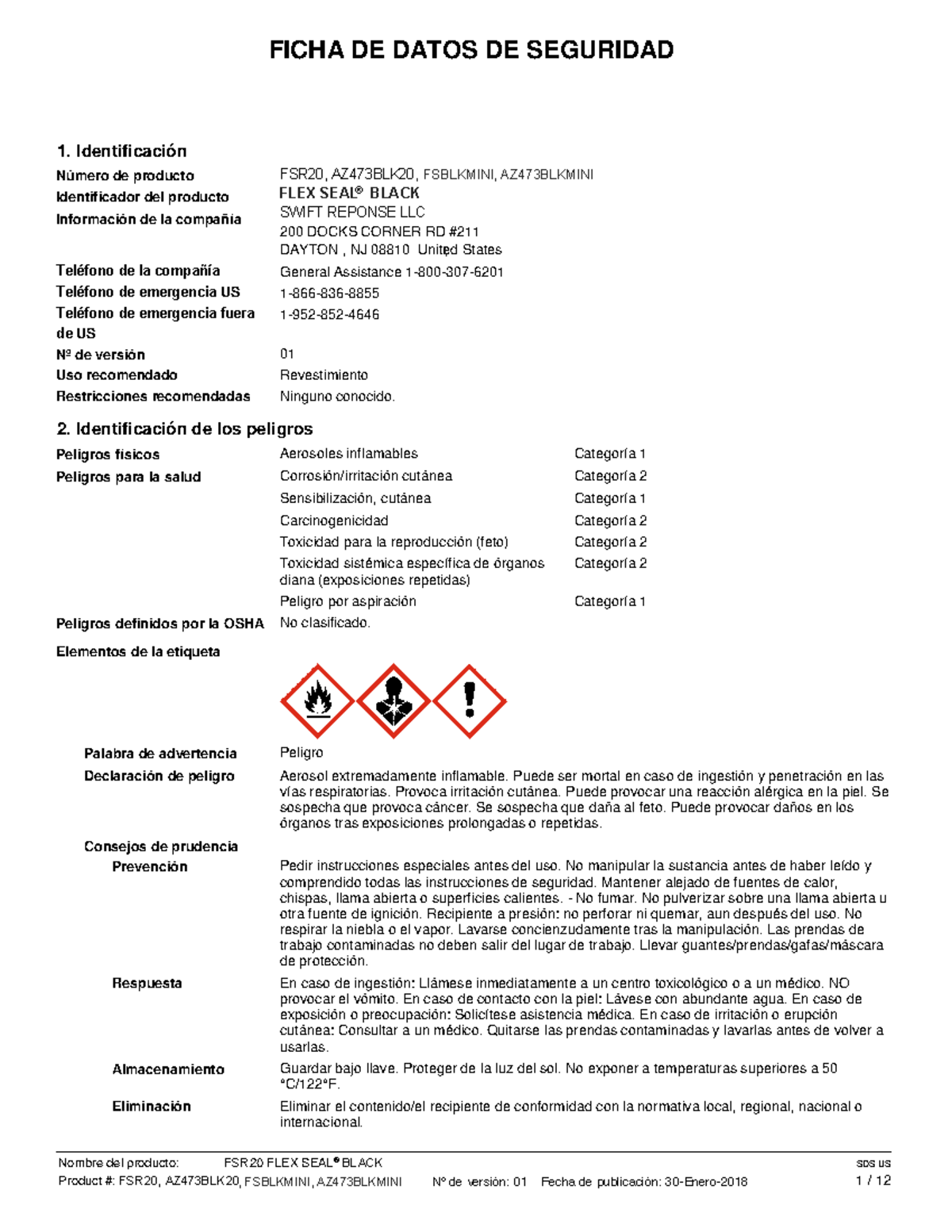 1999061 SDS-Swift-Flex Seal Black - FICHA DE DATOS DE SEGURIDAD FSR20 ...