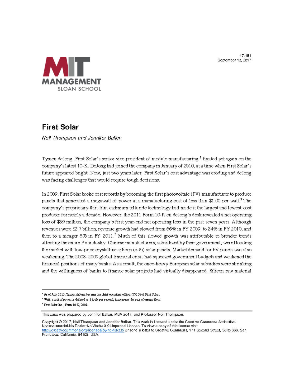 First Solar Case Study - MBA 2017 Insights and Analysis - Studocu