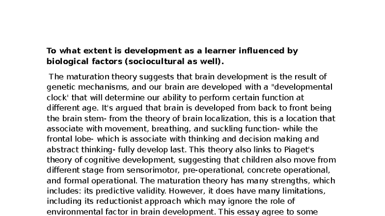 The Influence of Biological Factors on Learner Development: A Critical ...